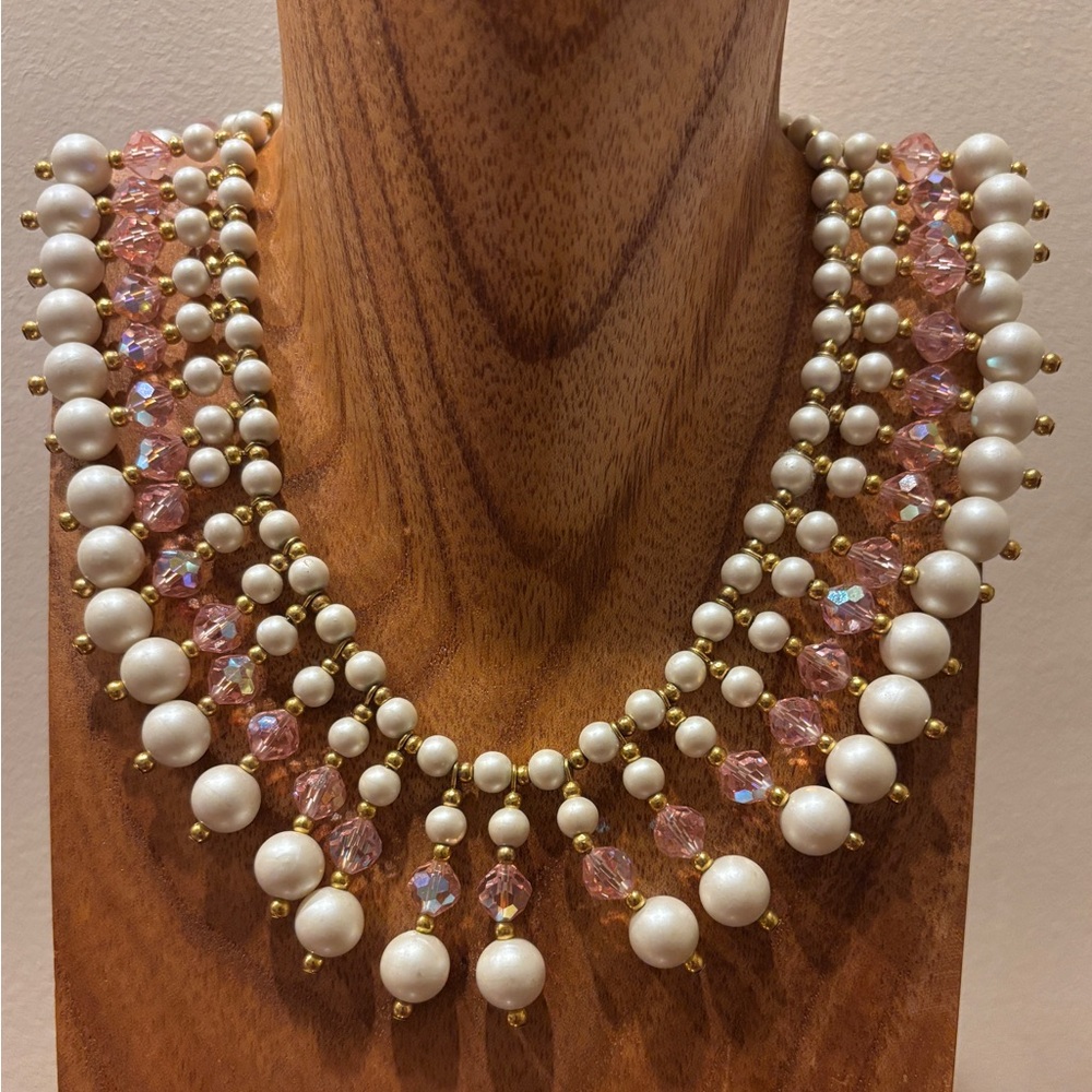 Pretty Pearl and Pink Crystal Necklace